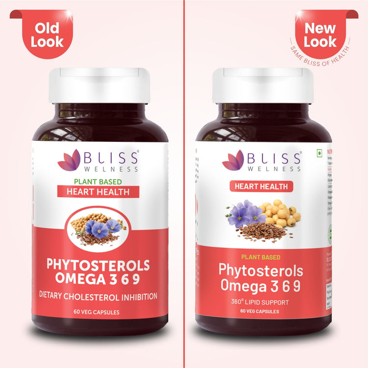 Bliss Welness LipidBliss Plus Cholesterol Management Heart Health | Omega 3 6 9 + Phytosterol Plant Sterols | Lipid Profile Immunity Support Supplement - 60 Vegetarian Capsules - Bliss Welness