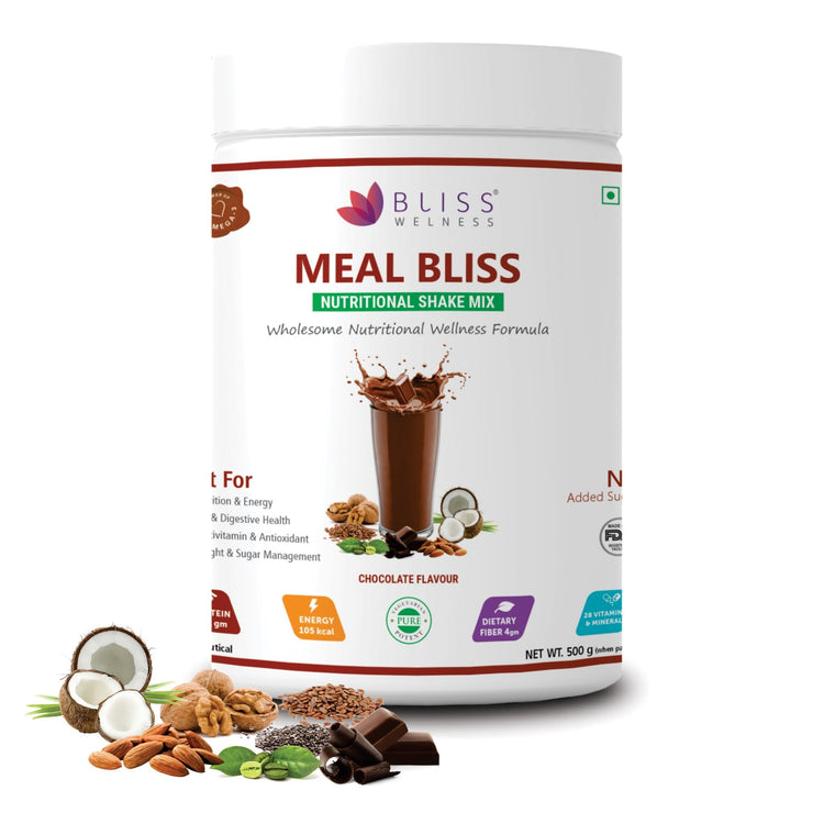 Bliss Welness Meal Bliss Nutritional Shake Mix | For Instant Energy + Heart, Brain & Health + Weight Management | Total Wellness Protein Rich Meal - 500 Grams (15 servings) - Bliss Welness