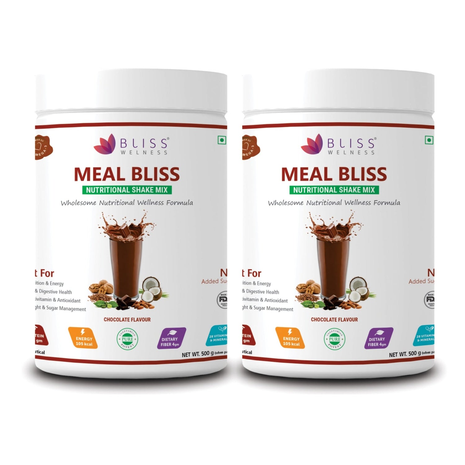Bliss Welness Meal Bliss Nutritional Shake Mix | For Instant Energy + Heart, Brain & Health + Weight Management | Total Wellness Protein Rich Meal - 500 Grams (15 servings) - Bliss Welness