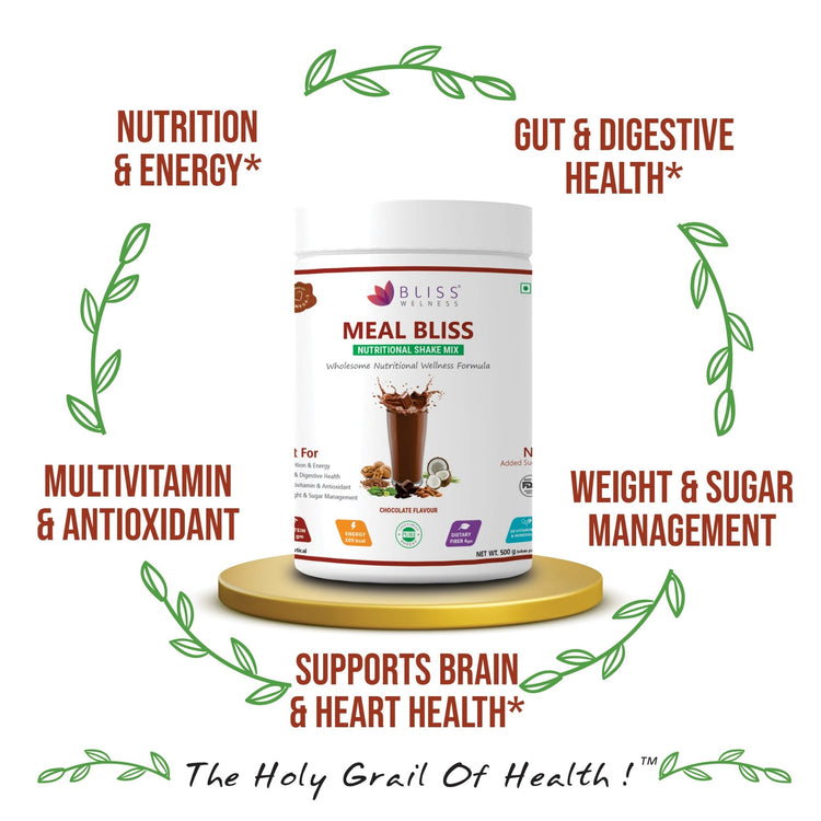 Bliss Welness Meal Bliss Nutritional Shake Mix | For Instant Energy + Heart, Brain & Health + Weight Management | Total Wellness Protein Rich Meal - 500 Grams (15 servings) - Bliss Welness