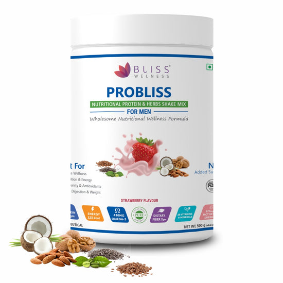 Bliss Welness Probliss Men Nutritional Protein and Herbs shake mix | High Concentration of Protein | Muscle Growth, Immunity Booster,Hearth Health and Stamina - 500gm Powder - Bliss Welness