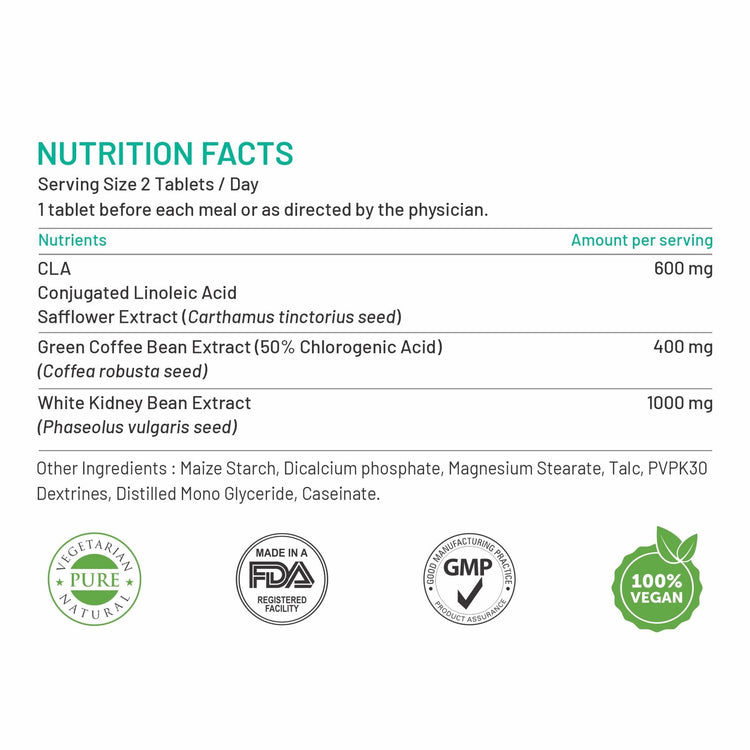 Bliss Welness SlimBliss Absolute CLA + WKB + GCB Extract 360* Weight Management | Carb Control | Metabolism Lean Muscle Health Supplement - 60 Vegeterian Tablets - Bliss Welness