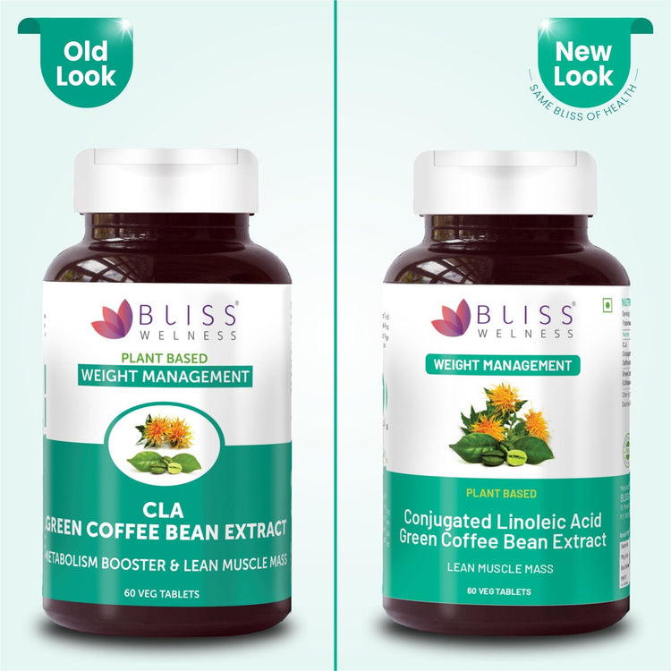 Bliss Welness SlimBliss Gold CLA+ GCB Extract Weight Management Muscle Build | 50%(Green Coffee Bean Extract + CLA | Metabolism Appetite Control | Lean Muscle Health Supplement - 60 Veg Tablets - Bliss Welness