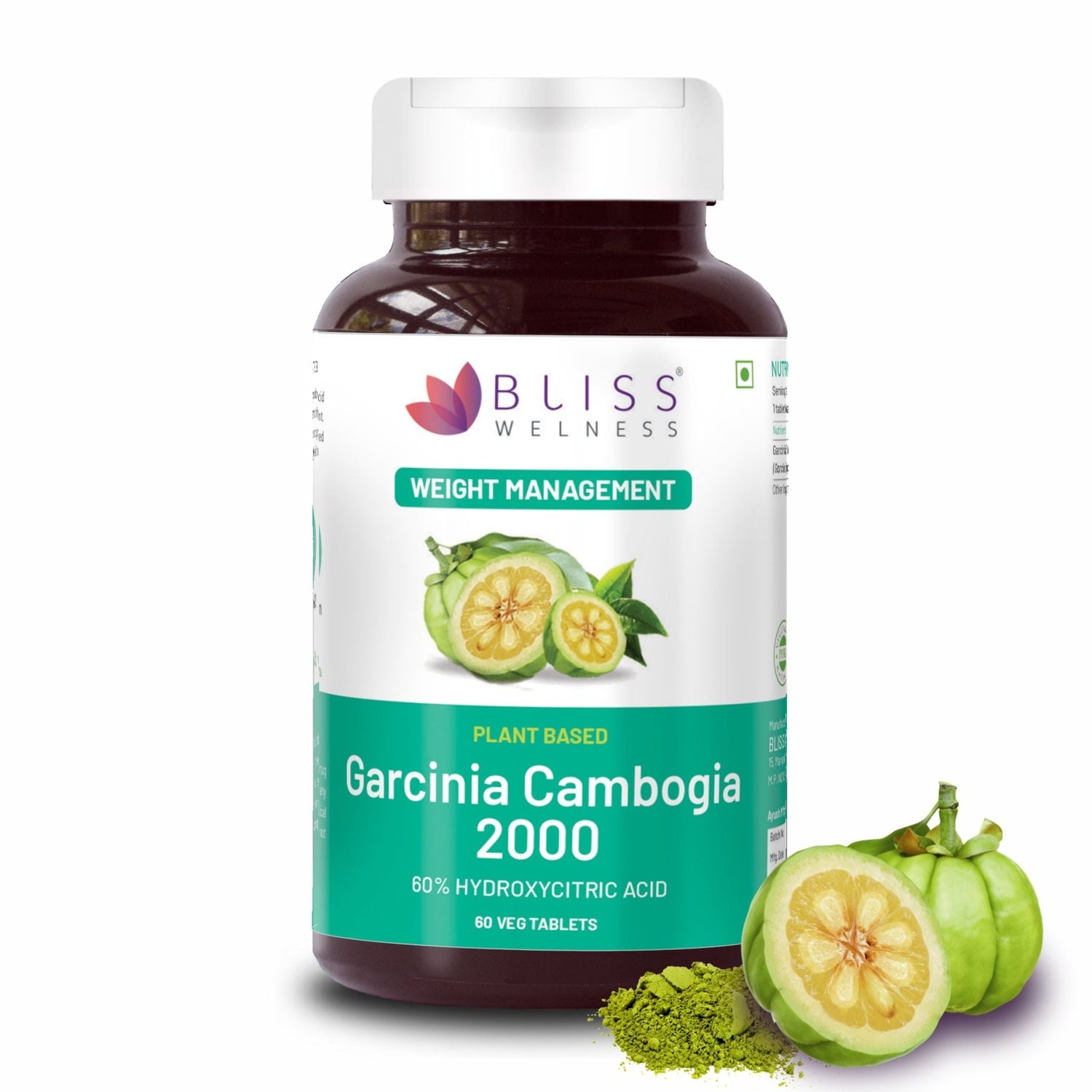 Bliss Welness SlimBliss Natural Garcinia Cambogia Extract Weight Management | Garcinia Cambogia Extract 60% | High Potency Antioxidant Supplement - 60 Vegetarian Tablets - Bliss Welness