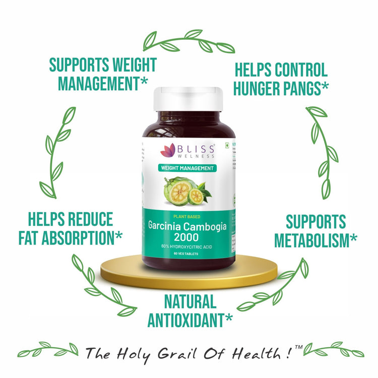 Bliss Welness SlimBliss Natural Garcinia Cambogia Extract Weight Management | Garcinia Cambogia Extract 60% | High Potency Antioxidant Supplement - 60 Vegetarian Tablets - Bliss Welness