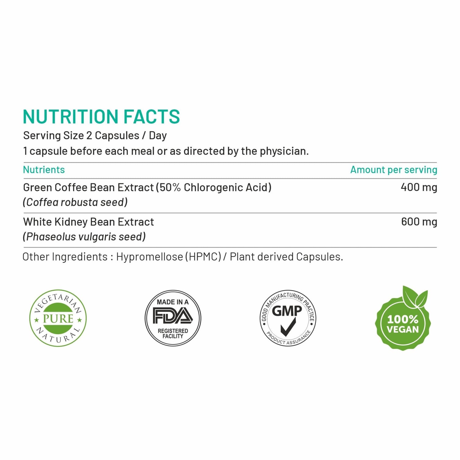 Bliss Welness SlimBliss Plus GCB + WKB Extract Weight Management Carb Control | Green Coffee Bean Extract 50% + White Kidney Bean Extract | Carbohydrate Blocker Supplement - 60 Vegetarian Capsules - Bliss Welness