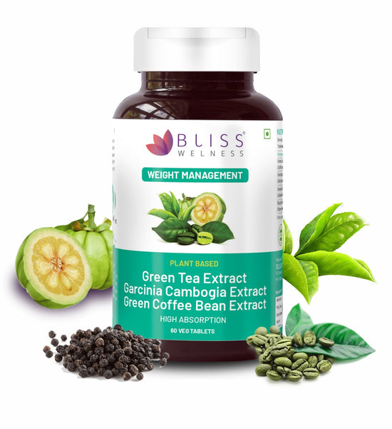 Bliss Welness SlimBliss Ultra GTE + GCE + GCB Extract + Weight Management Combo | GTE + GCE 60% + GCB50% Extract | Appetite Control Antioxidant Fat Management Supplement - 60 Vegetarian Tablets - Bliss Welness