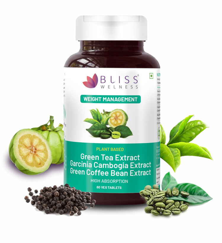 Bliss Welness SlimBliss Ultra GTE + GCE + GCB Extract + Weight Management Combo | GTE + GCE 60% + GCB50% Extract | Appetite Control Antioxidant Fat Management Supplement - 60 Vegetarian Tablets - Bliss Welness